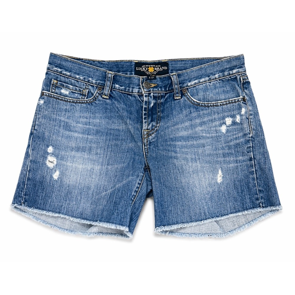 Lucky Brand Distressed Denim Shorts Womens 4/27 Fits Larger Frayed Hem Mid Rise